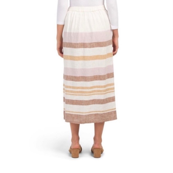 Rachel Zoe Women’s White Pink & Tan Striped 100% Linen Button Front Skirt Size S - Picture 3 of 12